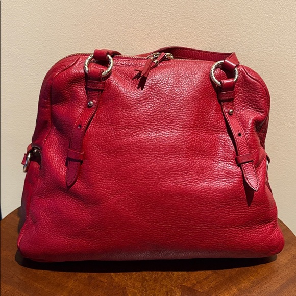 Elliott Lucca Large leather bag Satchel Shoulder bag holiday Red goldtone
EUC - Picture 8 of 17